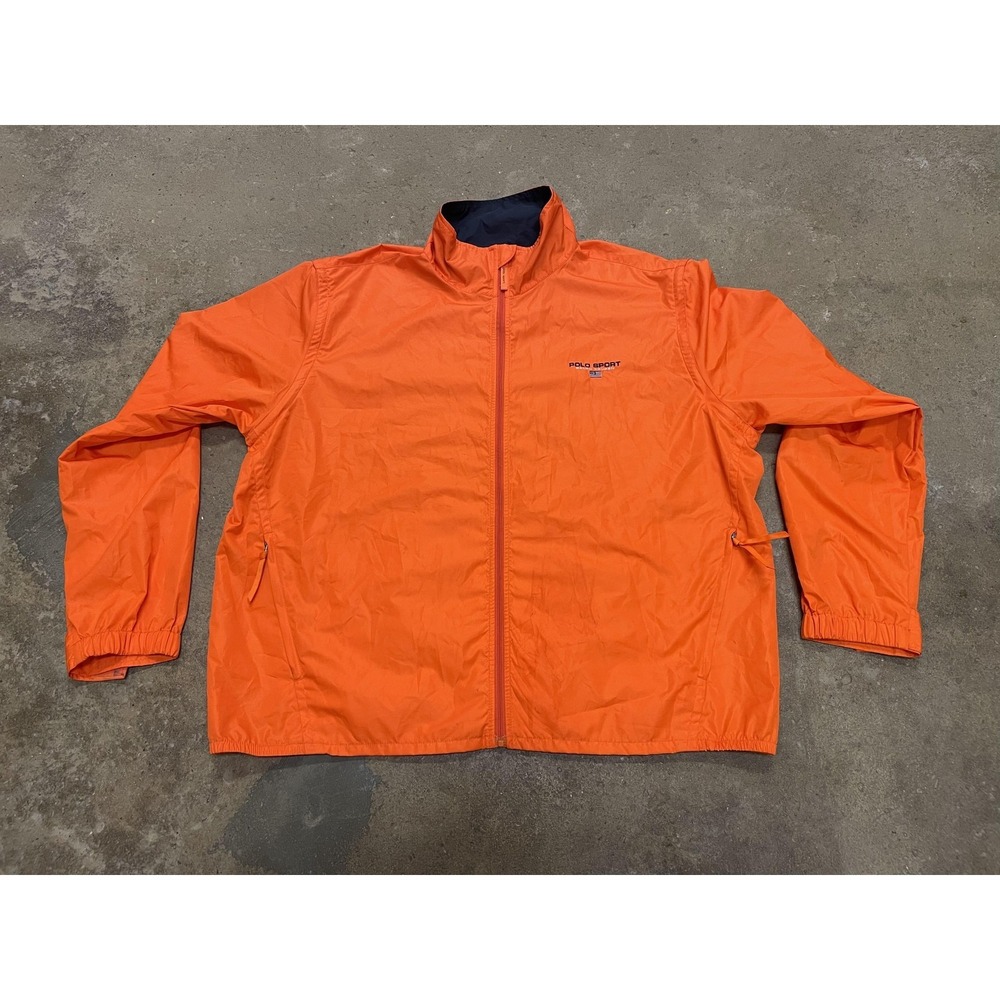 Polo Sport Ralph Lauren Jacket Mens XL Orange Windbreaker Full Zip Lightweight‎